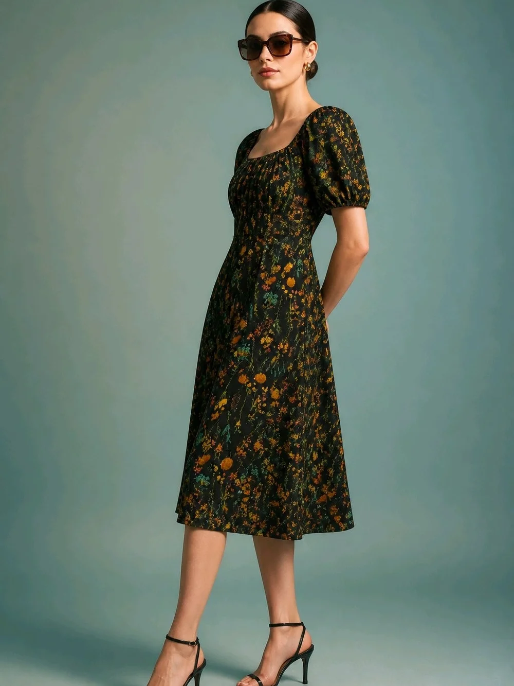 A New Day- Women's Floral Dress - Dark Blue background
